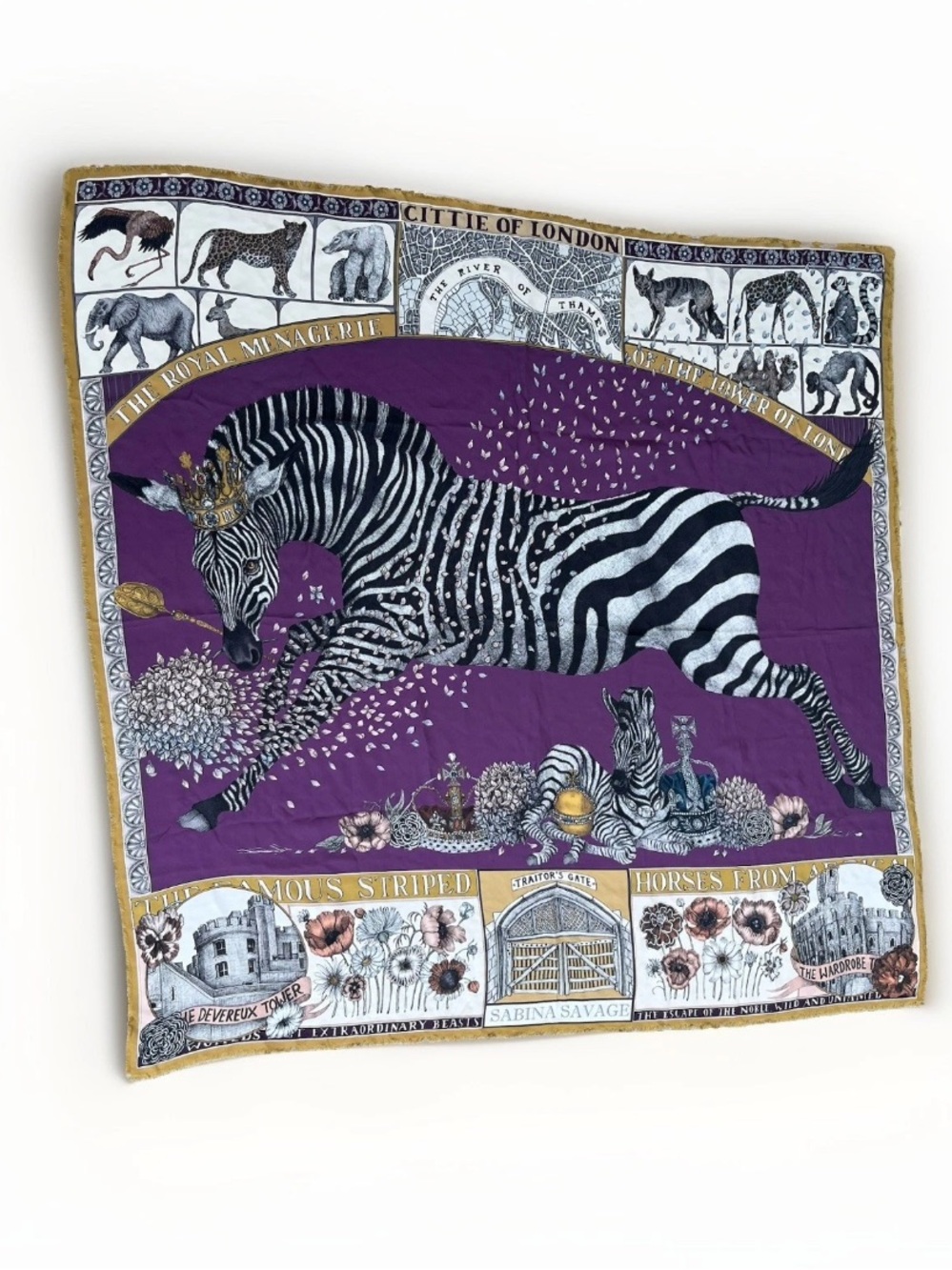 Sabina Savage Silk Shawl 135 The Royal Striped Horses Purple Zebra Animal